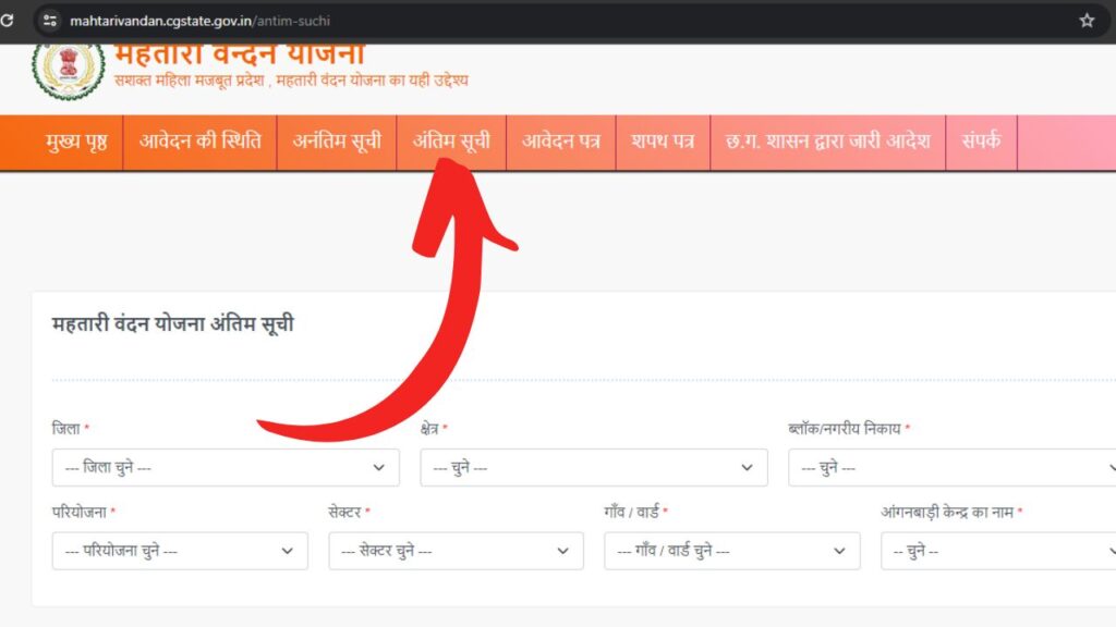 Mahtari Vandana Yojana Antim Suchi CG